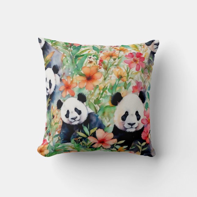 Watercolor Panda Bear Cushion (Front)