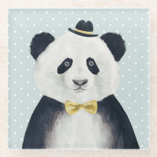 Watercolor Panda Bear Glass Coaster