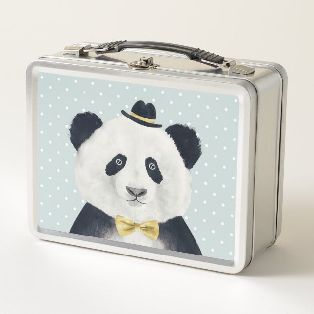 Watercolor Panda Bear Metal Lunch Box (Front)