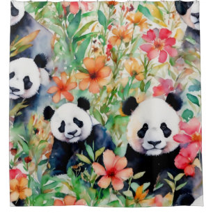 Watercolor Panda Bear Shower Curtain