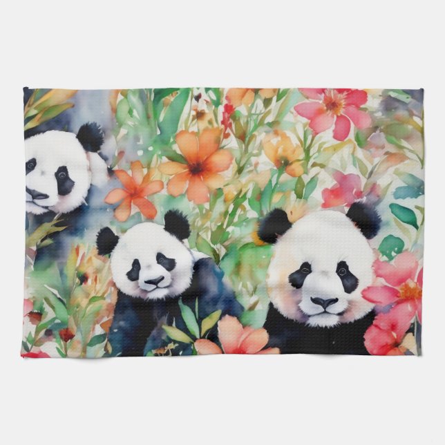 Watercolor Panda Bear Tea Towel (Horizontal)