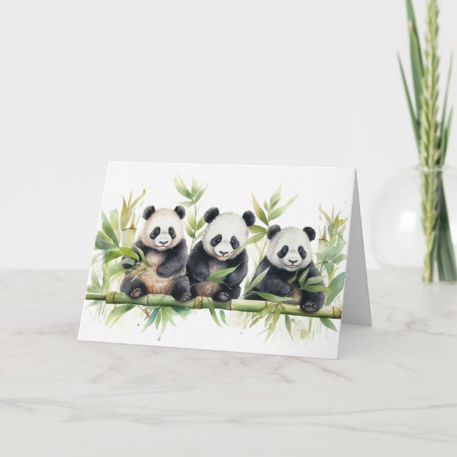 Watercolor Panda Bears Birthday Card (Front)
