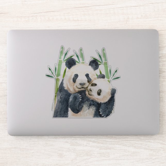 Watercolor Panda Bears Mum & Baby in Bamboo (Computer)