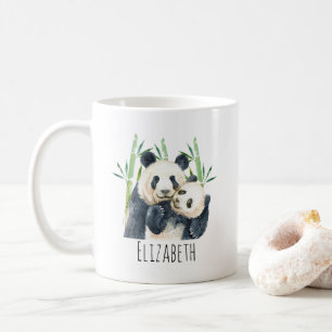 Watercolor Panda Bears Mum & Baby in Bamboo Coffee Mug
