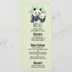Watercolor Panda Bears Mum & Baby in Bamboo Invitation