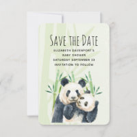 Watercolor Panda Bears Mum & Baby in Bamboo