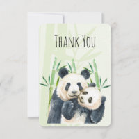 Watercolor Panda Bears Mum & Baby in Bamboo