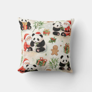Watercolor Panda Christmas Holiday Cushion