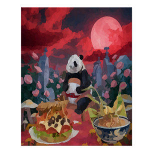 watercolor panda picnic with grasshopper ramen noo poster