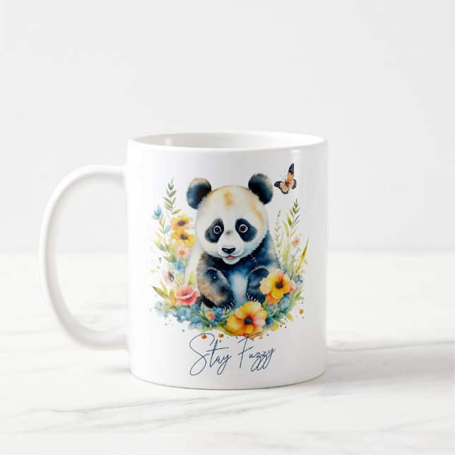 Watercolor Panda, stay fuzzy Coffee Mug (Left)