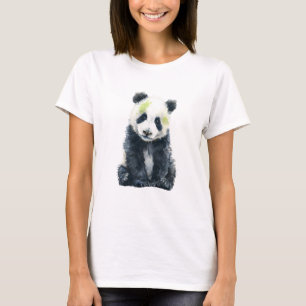 Watercolor Panda with Green Bamboo Splash Women T-Shirt