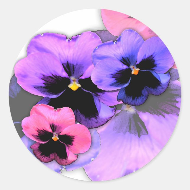 Watercolor Pansies Classic Round Sticker (Front)