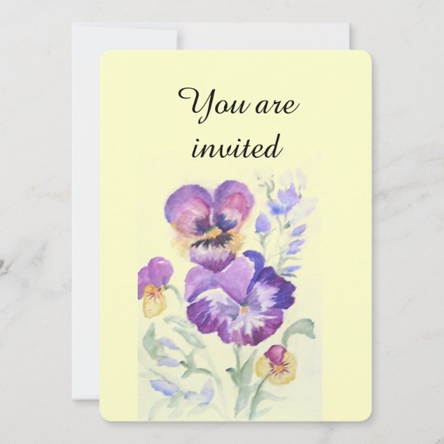 Watercolor pansies invitation (Front)
