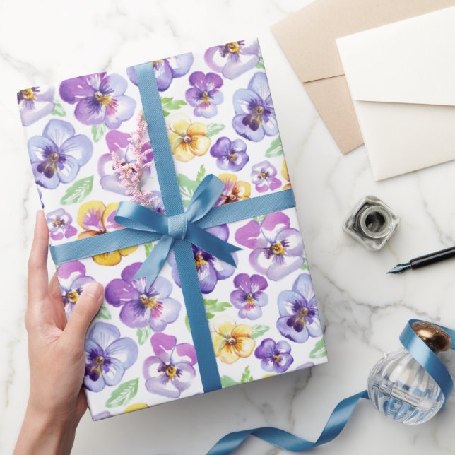 Watercolor Pansy Flowers  Wrapping Paper (Gifting)