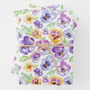 Watercolor Pansy Flowers Wrapping Paper Sheet