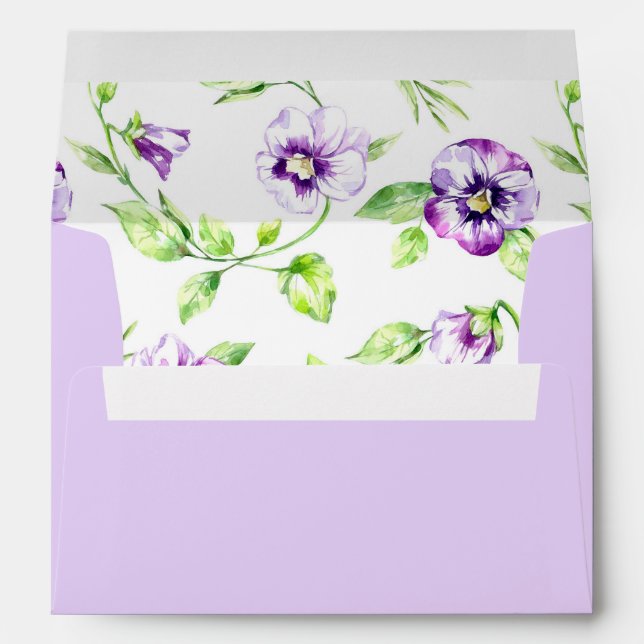 Watercolor Pansy Lined & Lavender Envelope (Back (Bottom))