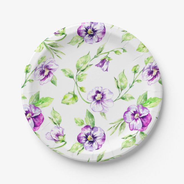 Watercolor Pansy Paper Plates (Front)