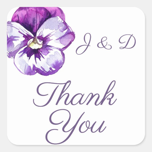 Watercolor Pansy Thank You Sticker (Front)