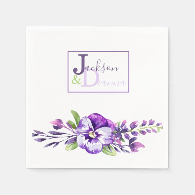 Watercolor Pansy Wedding Napkins (Front)