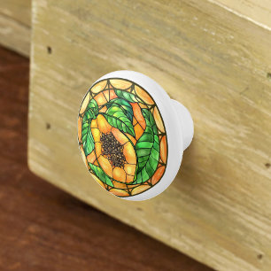 Watercolor Papaya Stained Glass Orange Green Ceramic Knob