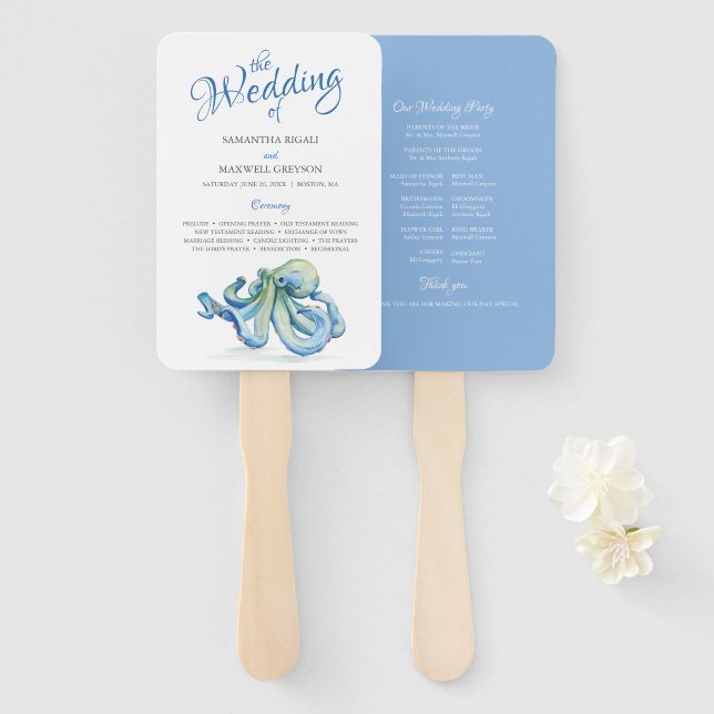 Watercolor Paper Beach Wedding Fan (Front and Back)
