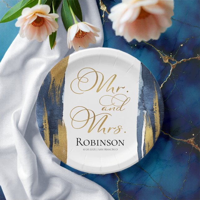 Watercolor Paper Plates | Blue Wedding Abstract (Creator Uploaded)