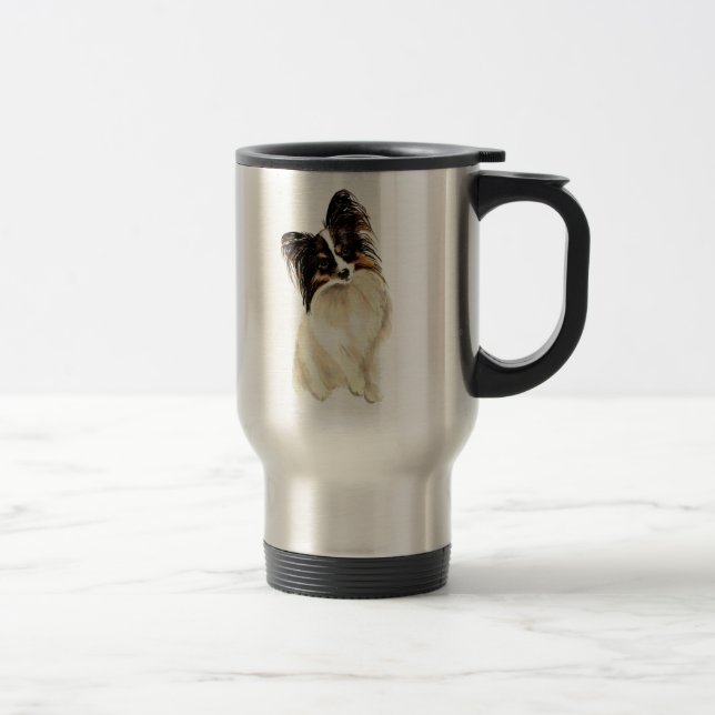 Watercolor Papillon Dog Pet Cute Animal  Art Travel Mug (Right)