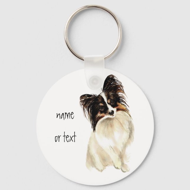 Watercolor Papillon Dog, Pet Key Ring (Front)
