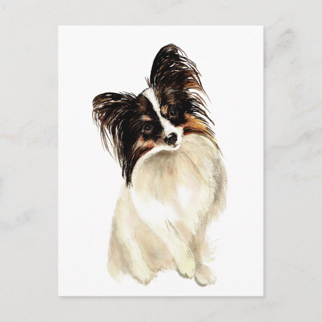 Watercolor Papillon Dog, Pet Postcard (Front)