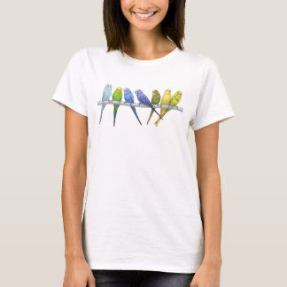 Watercolor Parakeets on a Branch – Colorful Budgie T-Shirt