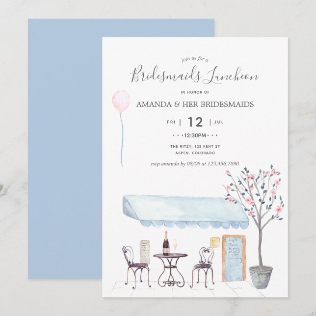 Watercolor Paris Bridal Luncheon invitation (Front/Back)