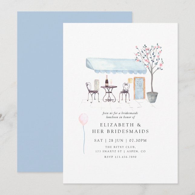 Watercolor Paris Bridal Luncheon invitation (Front/Back)