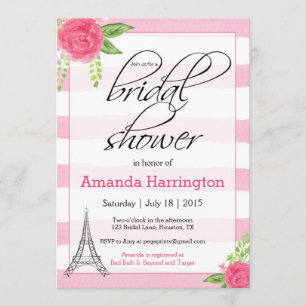 Watercolor Paris Bridal Shower Invitation - Pink