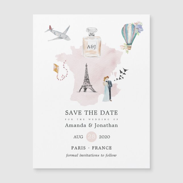Watercolor Paris Destination Wedding Monogram (Front)