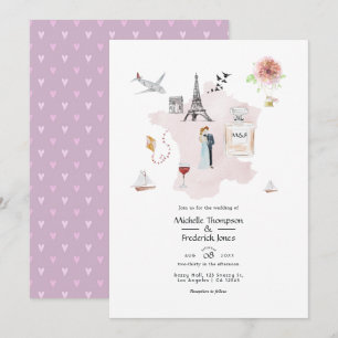 Watercolor Paris Destination Wedding Monogram Invitation