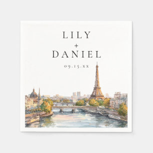 Watercolor Paris France Destination Wedding Napkin