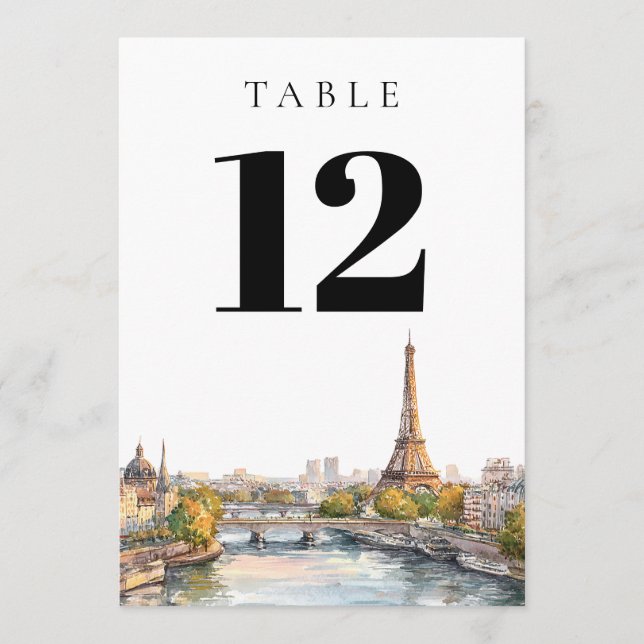 Watercolor Paris France Table Number (Front)