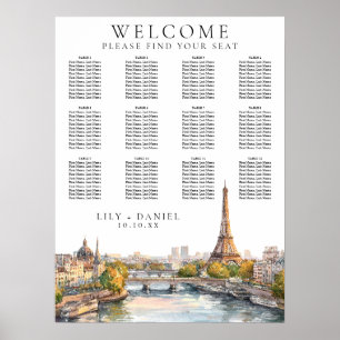 Watercolor Paris France Wedding Seating Chart