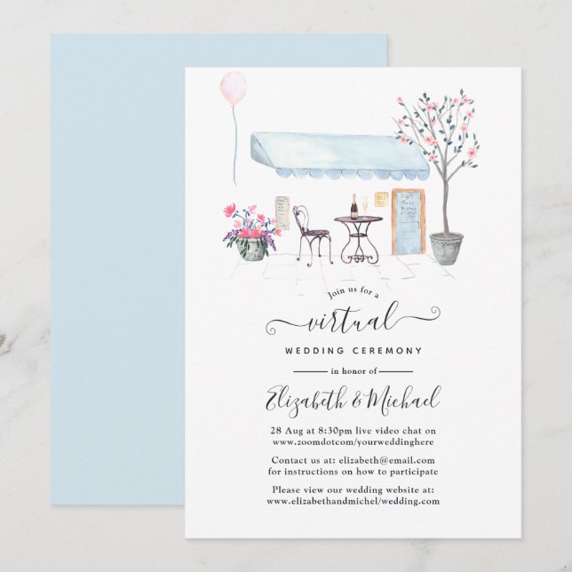 Watercolor Paris Online Virtual Wedding Invitation (Front/Back)