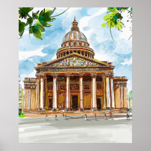 Watercolor Paris Pantheon Sketch Painting Poster