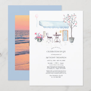 Watercolor Paris themed Celebration of Life Invitation
