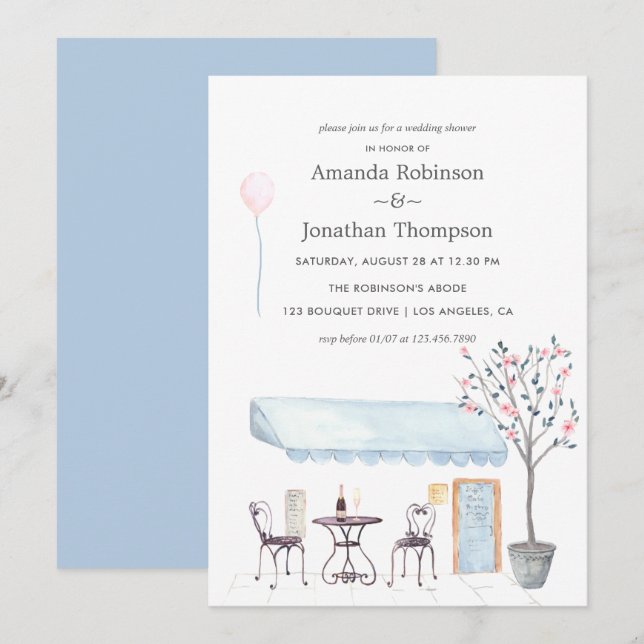 Watercolor Paris themed Wedding Shower invitation (Front/Back)
