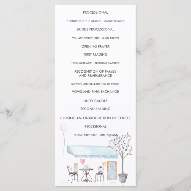 Watercolor Paris Wedding Ceremony Program Programme (Front)