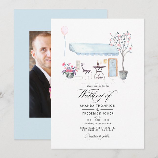 Watercolor Paris Wedding Photo Invitation (Front/Back)