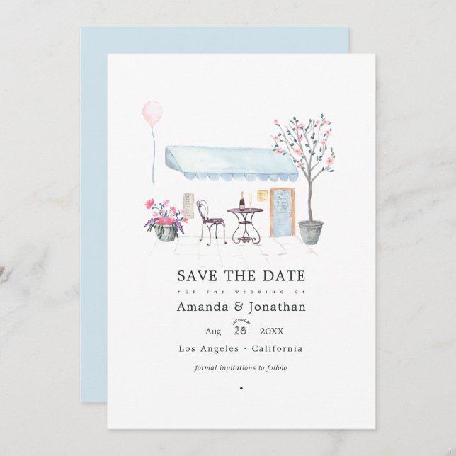 Watercolor Paris Wedding Photo Save The Date (Front/Back)