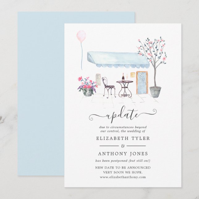 Watercolor Paris Wedding Update Invitation (Front/Back)