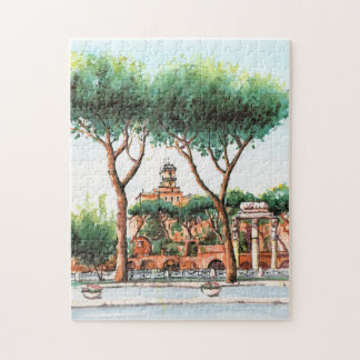 Watercolor Park Illustration Jigsaw Puzzle