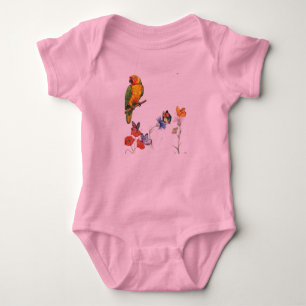 watercolor parrot and butterflies design baby bodysuit