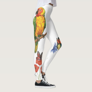 watercolor parrot and butterflies design leggings