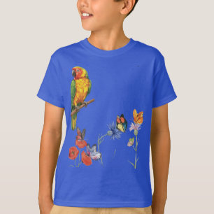 watercolor parrot and butterflies design T-Shirt